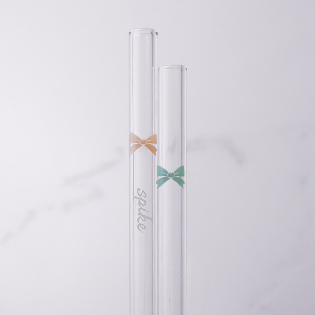 含玻璃雕刻刻字 20cm (口径0.8cm) 平口 礼物玻璃吸管(附赠小刷) - 随行杯提袋/水壶袋 - 玻璃 粉红色