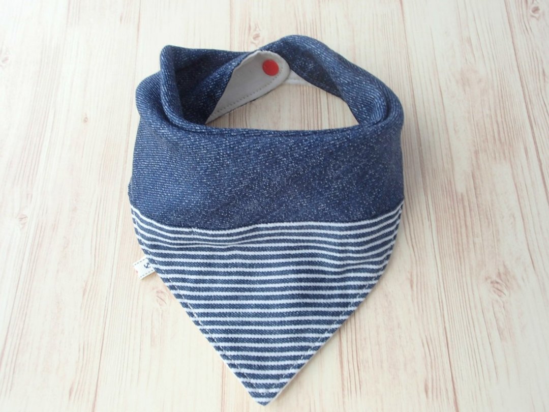 Baby Bib, Reversible,Bandana Scarf Bib, Denim, Japanese Double Gauze Cotton - 围嘴/口水巾 - 棉 蓝色