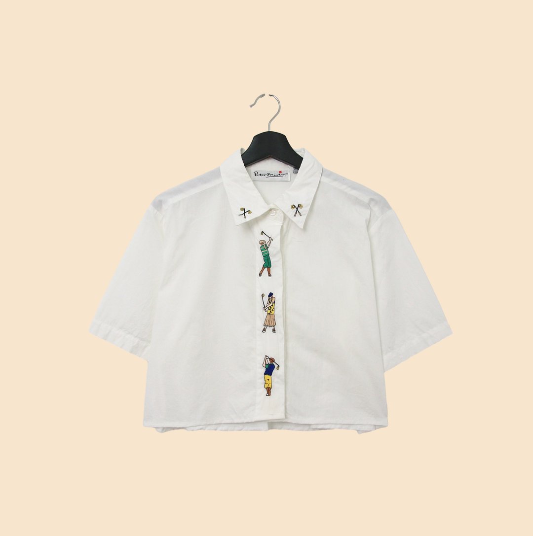 Back to Green- 再制刺绣宽松衬衫 高尔夫球 vintage shirt - 女装衬衫 - 棉．麻 