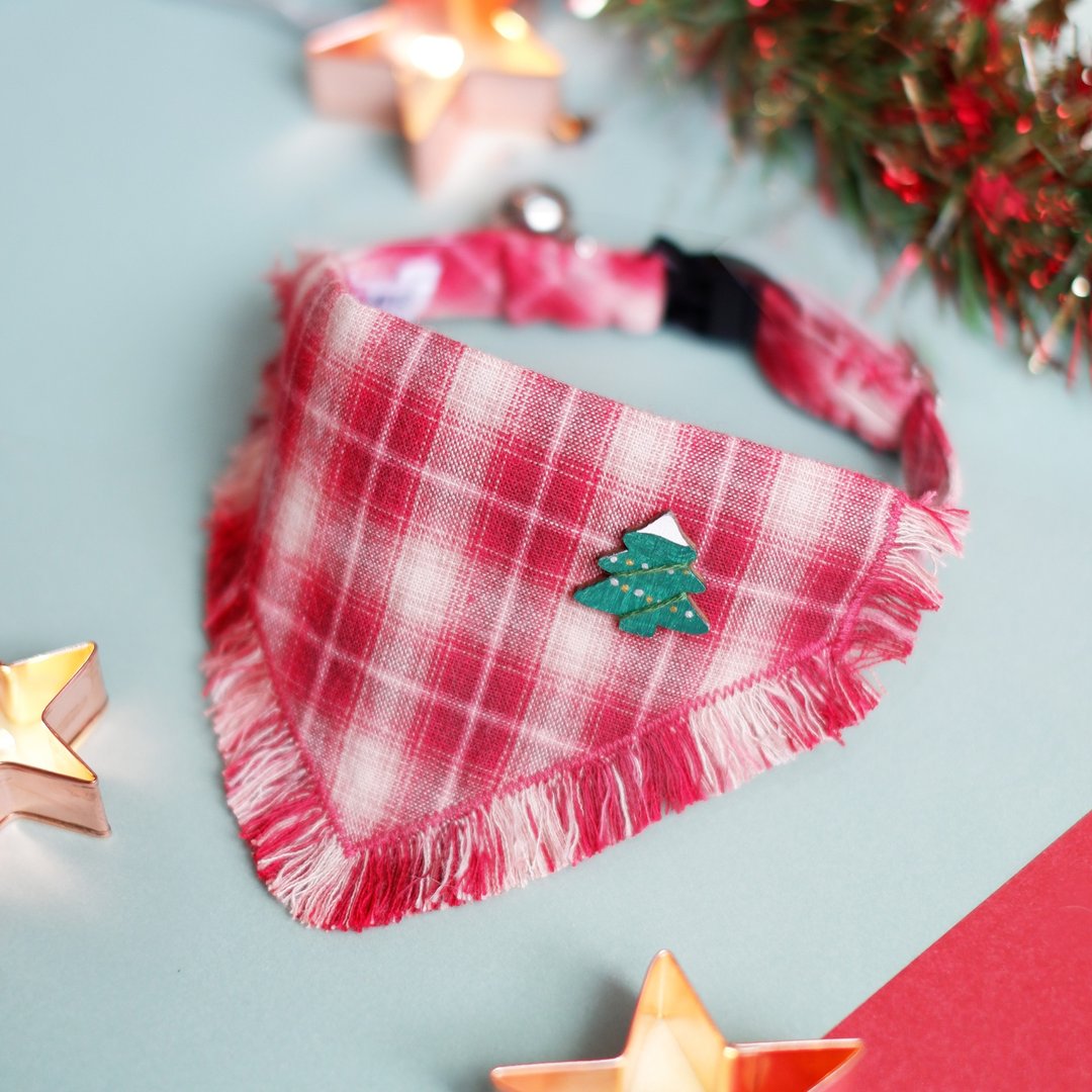 X'mas Purr-Folk with X'mas tree cat collar - 项圈/牵绳 - 棉 红色