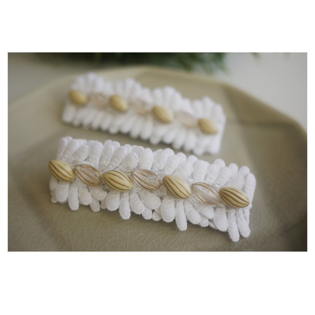 岛屿 | 手缝蕾丝发夹 | 法式弹簧夹 | hair clip - 发饰 - 其他材质 白色