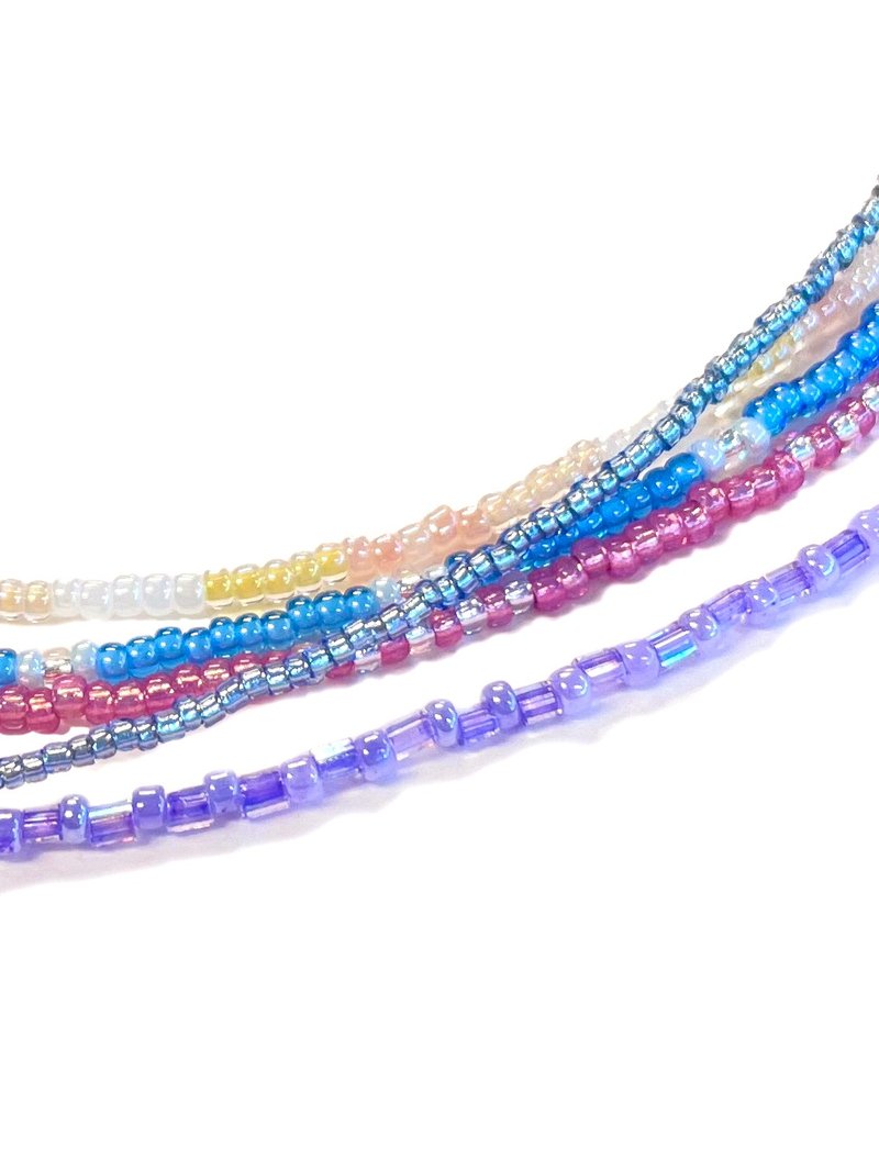 粉彩线条叠层项链 001~005 - 项链 - 银 多色