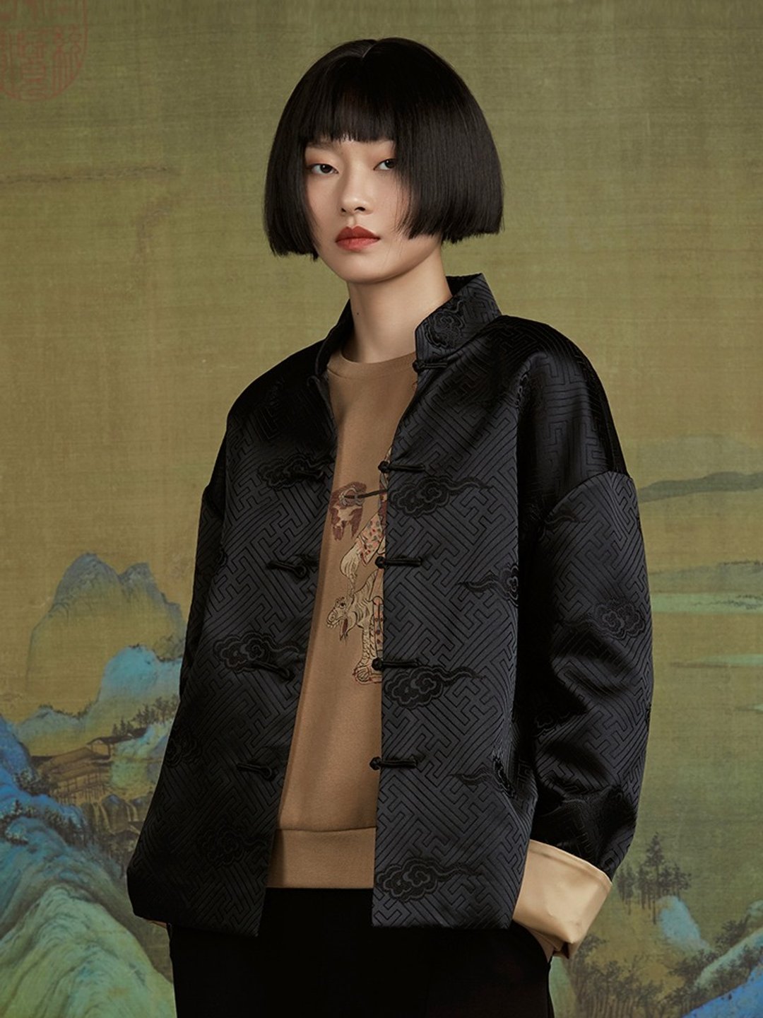 拱璧/黑织锦缎 中国风新中式外套 - 女装休闲/机能外套 - 聚酯纤维 咖啡色