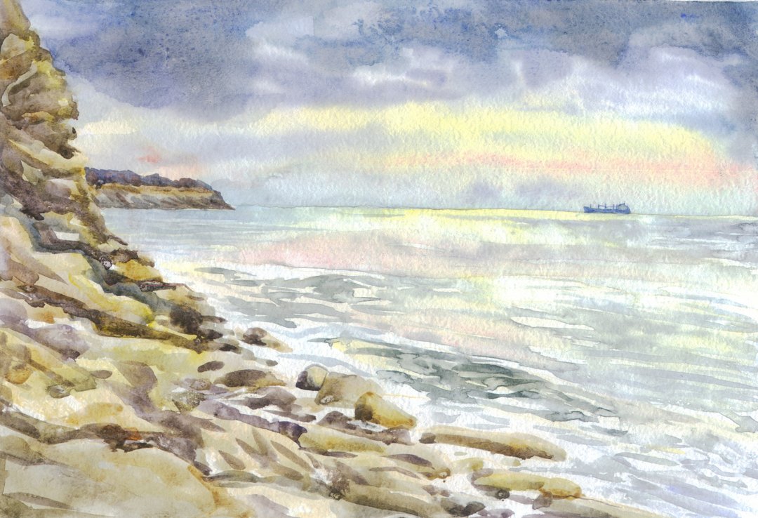 海景水彩画21x30厘米 - 墙贴/壁贴 - 纸 