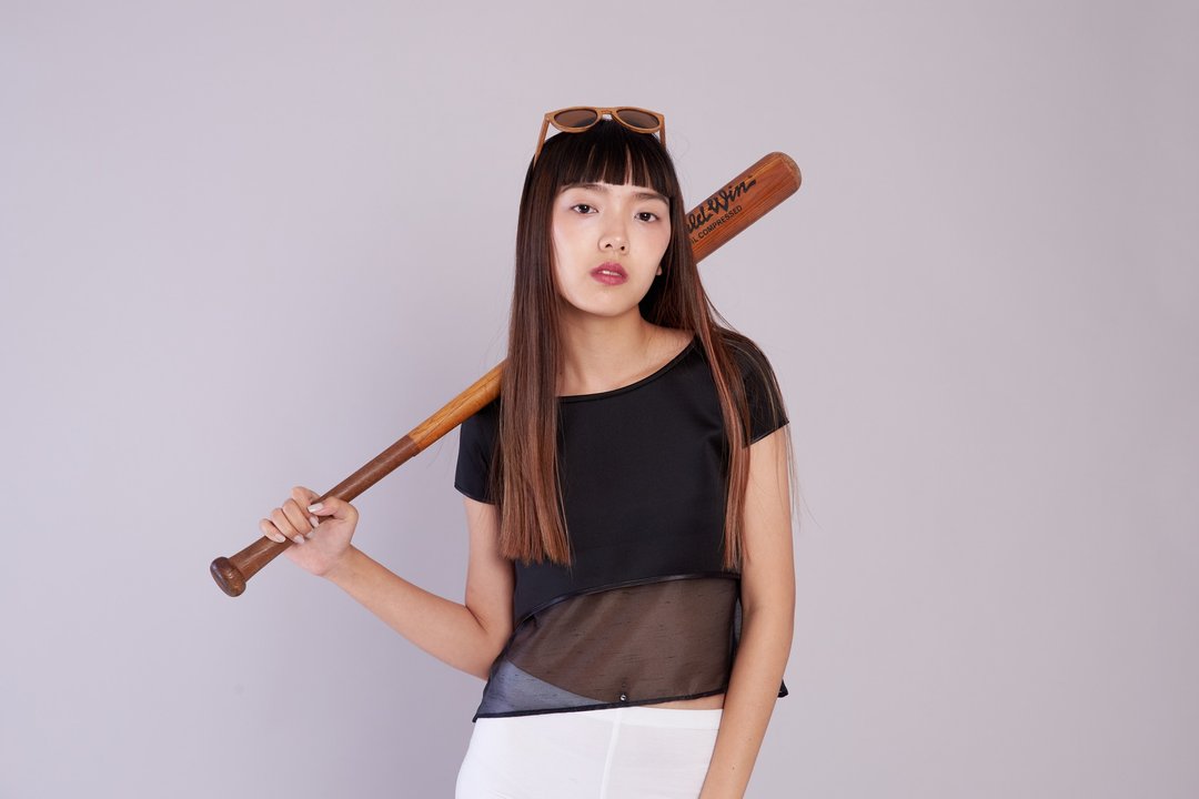 ( SIZE M ) Top Crop with a curved hem tail // Polyester & Organdy - 女装上衣 - 其他材质 黑色