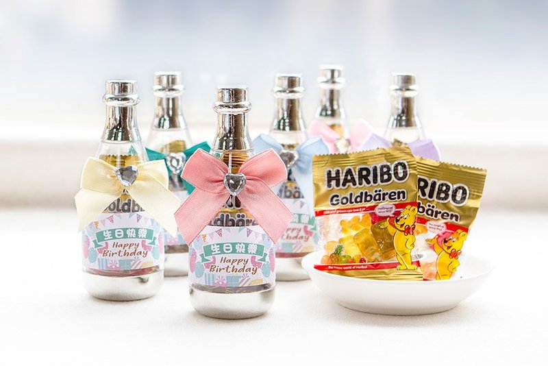 生日快乐 香槟糖果瓶(德国小熊软糖2小包)-满百份免费印名字 派对 - 巧克力 - 新鲜食材 白色