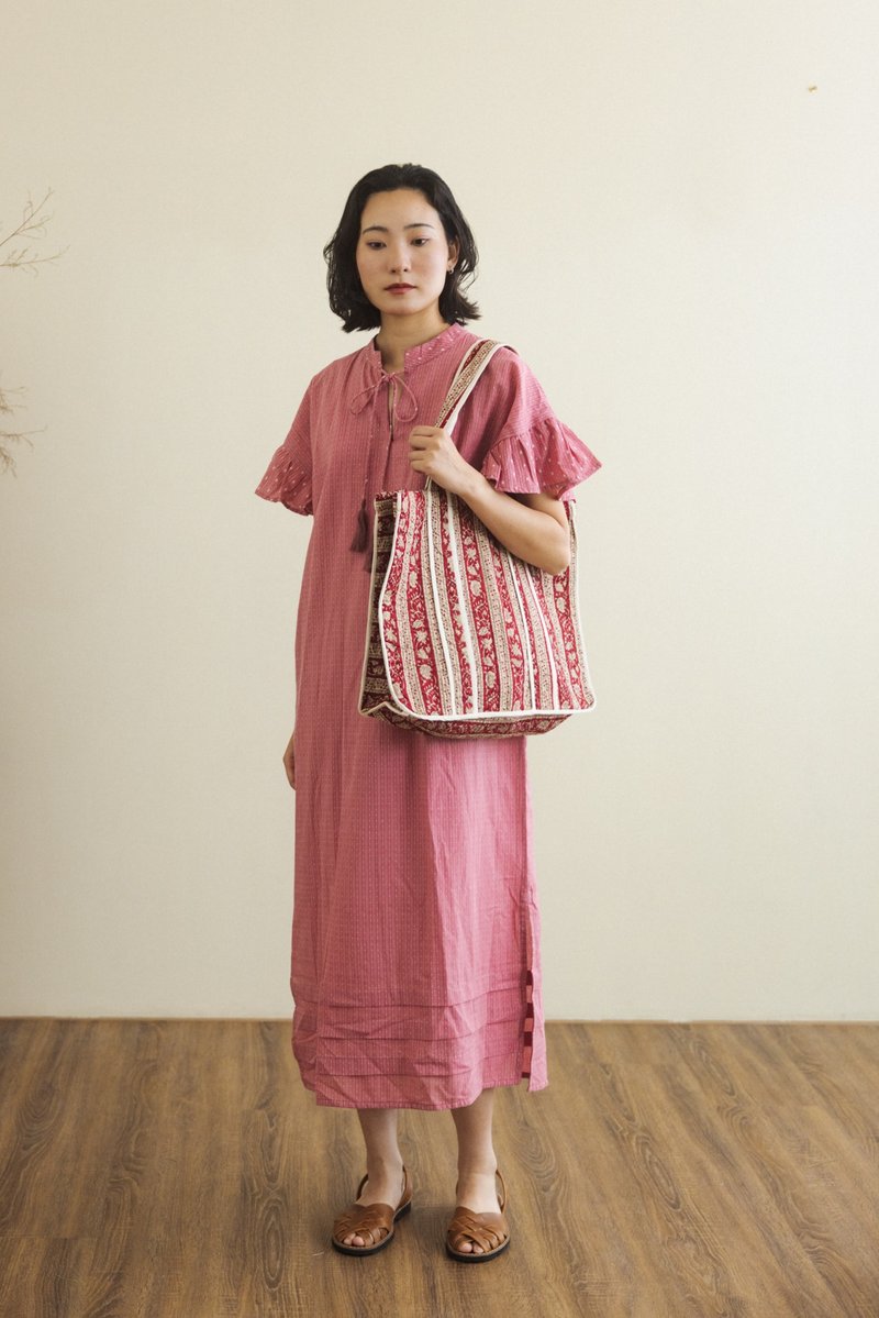 印度棉托特包_红 - 手提包/手提袋 - 棉．麻 红色