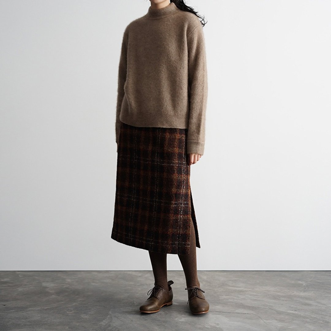 Checked Wool Skirt - 裙子 - 羊毛 咖啡色
