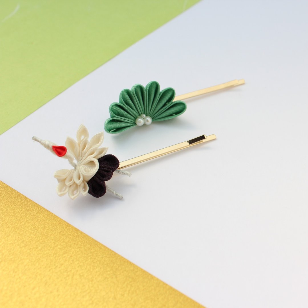 Hair accessory crane &amp; japanese pine - 发饰 - 丝．绢 白色