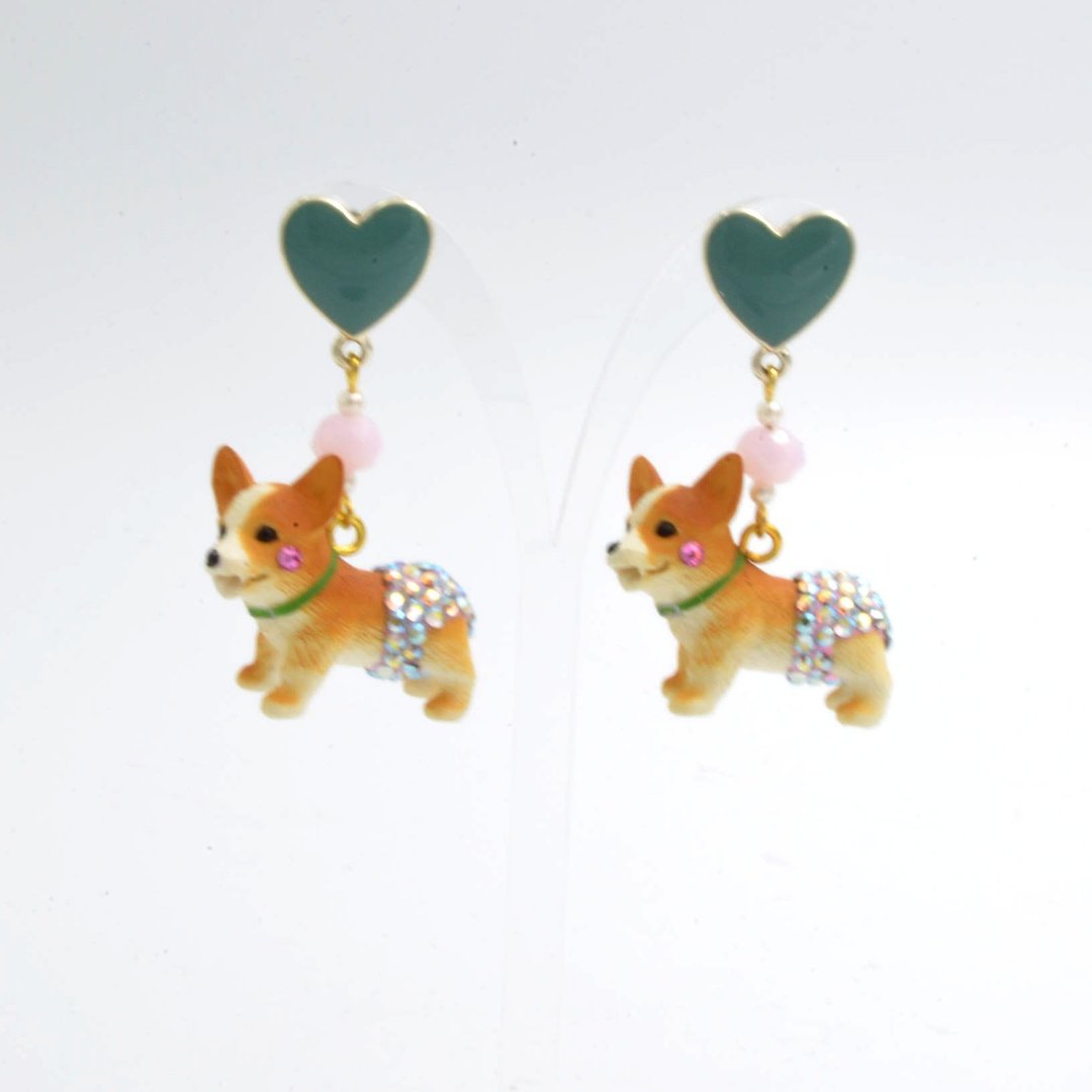 哥基 柯基 短脚小狗宝贝耳环 单只发售 片耳  CORGI BABY 萌 狗 - 耳环/耳夹 - 塑料 咖啡色