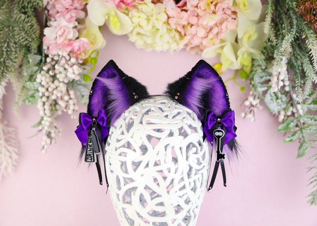 Purple Cheshire Cat Ears Faux Fur Cat Ears Headband - 发饰 - 其他人造纤维 紫色