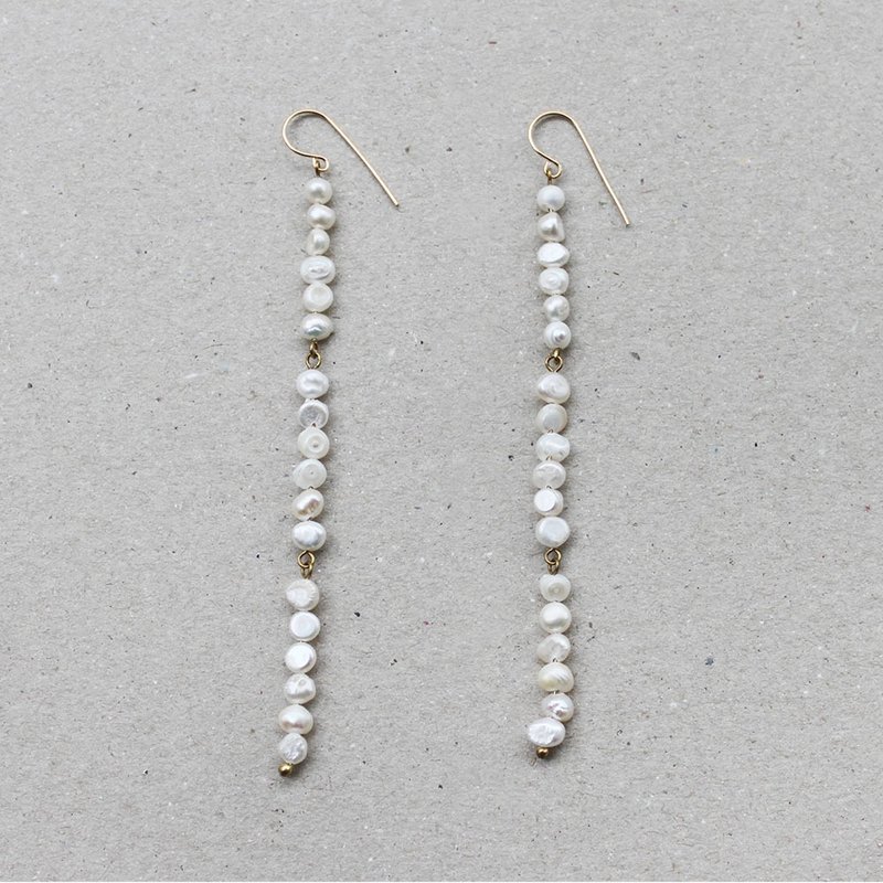 珍珠长链黄铜耳环 - 14K注金耳针 / 夹式耳环 - 耳环/耳夹 - 珍珠 白色