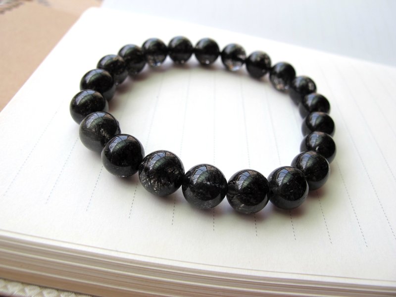 【领袖石】9mm-黑碧玺发晶(黑发晶) - 手创天然石系列 - 手链/手环 - 水晶 黑色