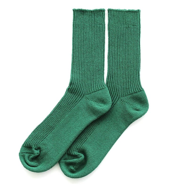 天然素材舒适厚罗纹编织 男袜 可持续再生棉袜 (绿色) - 袜子 - 棉．麻 绿色