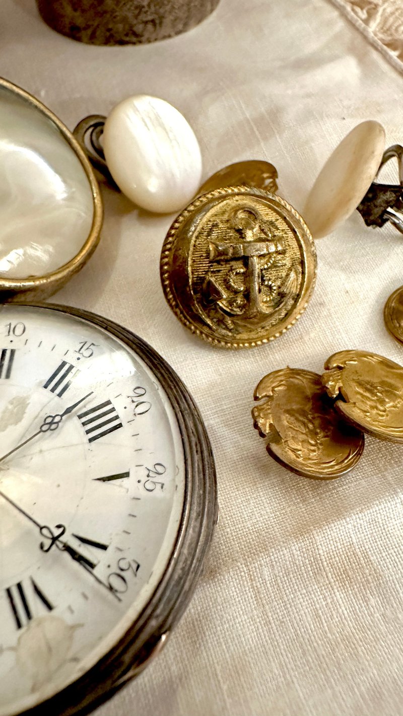 绝美法国古董铜钮扣-船锚浮雕Beautiful French antique button - 袖扣 - 铜/黄铜 