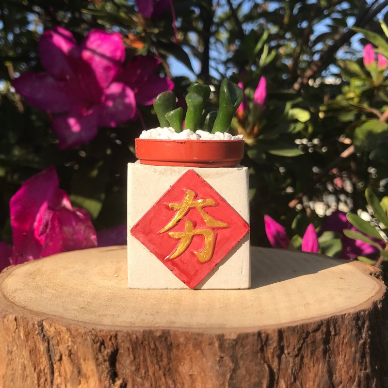 夯 新年磁铁盆栽 送多肉 - 植栽/盆栽 - 水泥 红色