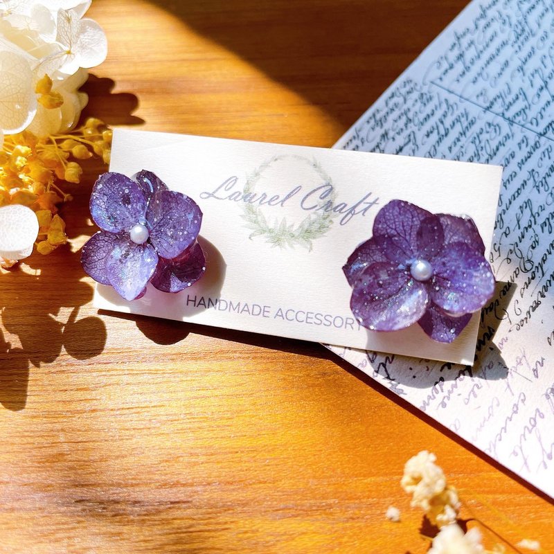 绣球花系列 银河系 925纯银针耳环/无痛耳夹 - 耳环/耳夹 - 植物．花 蓝色