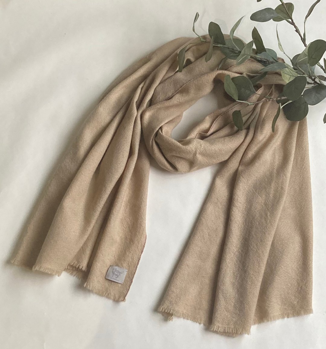 Hand woven Cashmere shawl - 丝巾 - 羊毛 卡其色