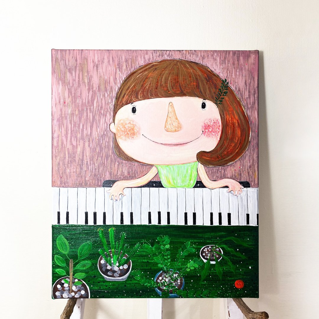 手绘无框画  \Dolly(朵力) 与听音乐长大的植物们 - 海报/装饰画/版画 - 木头 绿色