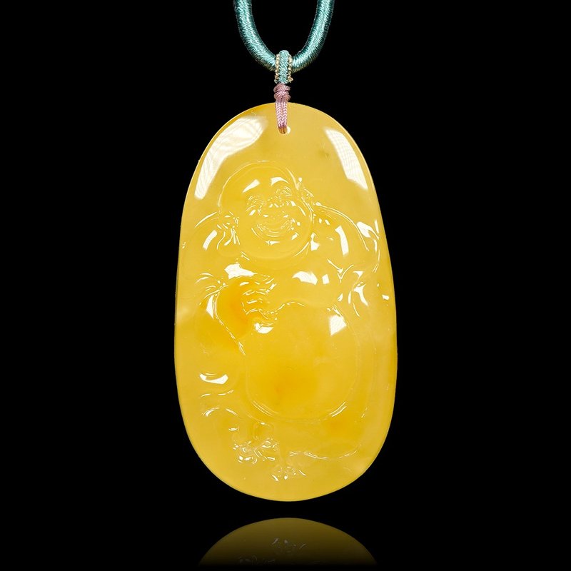 【正佳珠宝】蜜蜡琥珀 顶级微红皮 弥勒大肚佛 27g 蜜蜡琥珀吊坠 - 项链 - 半宝石 多色