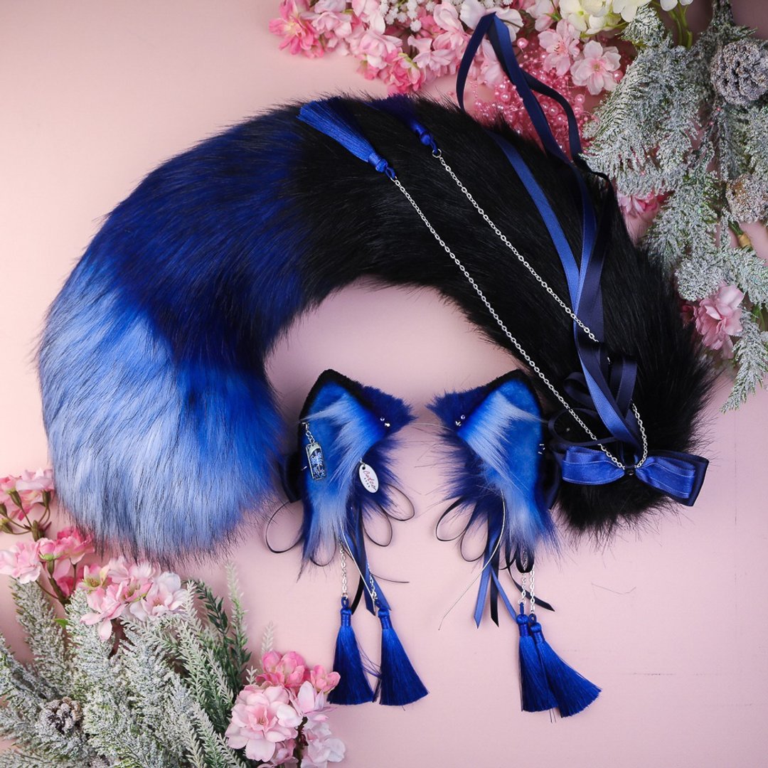 Blue Cat Ears and Tail Set - 发饰 - 其他人造纤维 蓝色