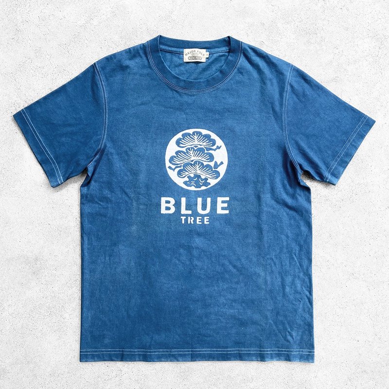 Major Folk│天然植物蓝染 型糊染 BLUE松树 短袖TEE - 男装上衣/T 恤 - 棉．麻 蓝色