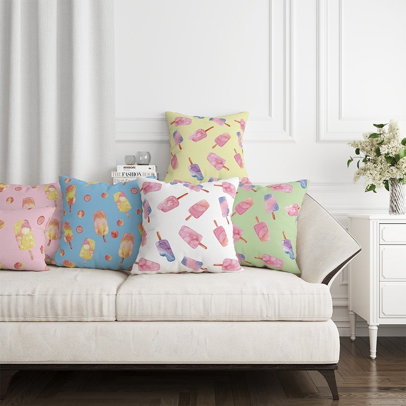 品牌设计抱枕套 夏日冰棒(三个一组) - 枕头/抱枕 - 聚酯纤维 