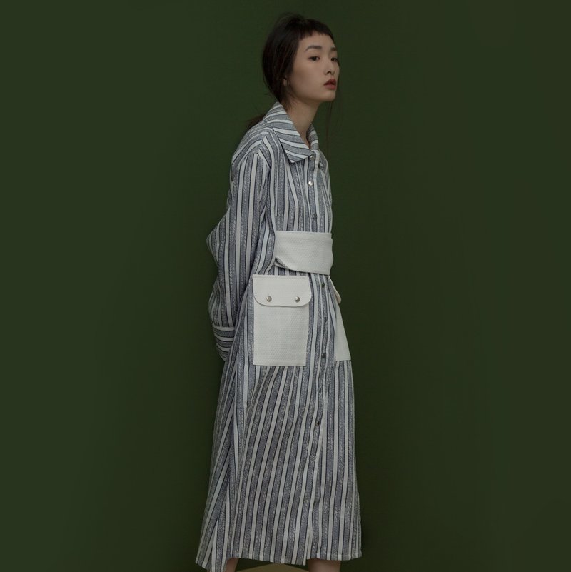 tan-tan / 黑白条纹绑带外套 - 女装休闲/机能外套 - 棉．麻 白色