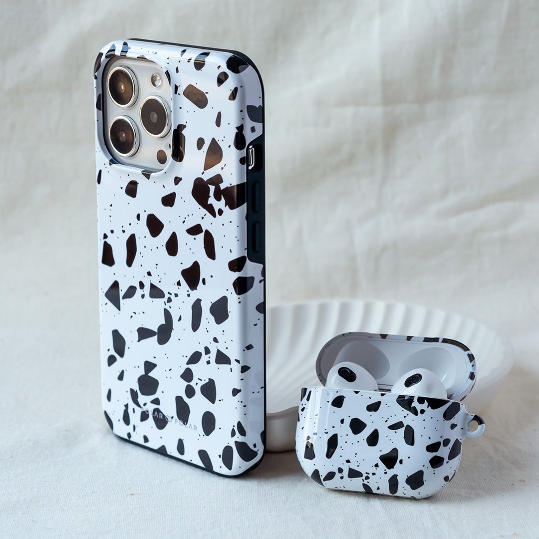 白色石板街水磨石 iPhone 17/16/15/14/13/12 MagSafe 磁吸手机壳 - 手机壳/手机套 - 塑料 黑色