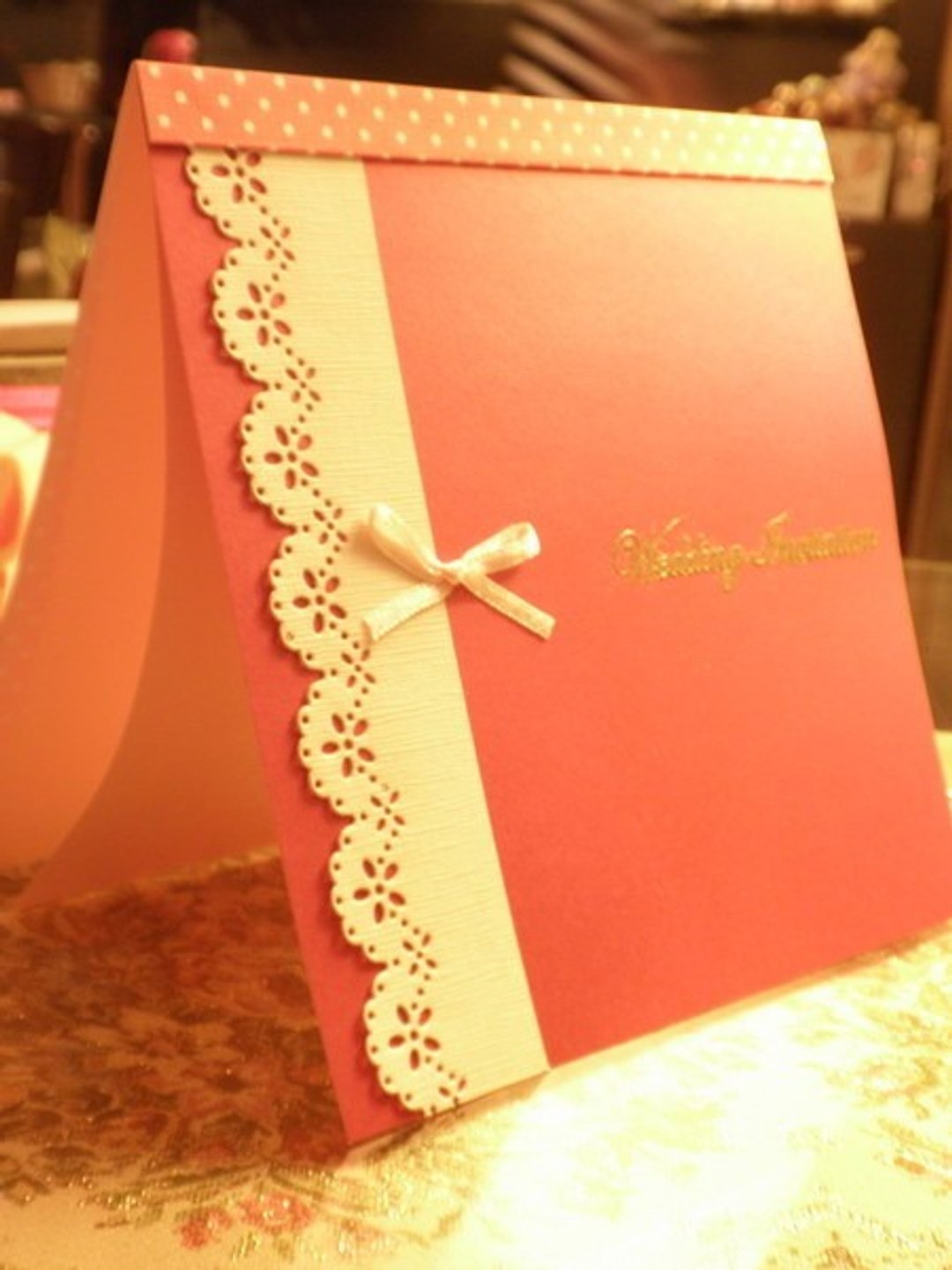 Wedding Invitation◎纸蕾丝水玉婚卡 - 卡片/明信片 - 纸 红色