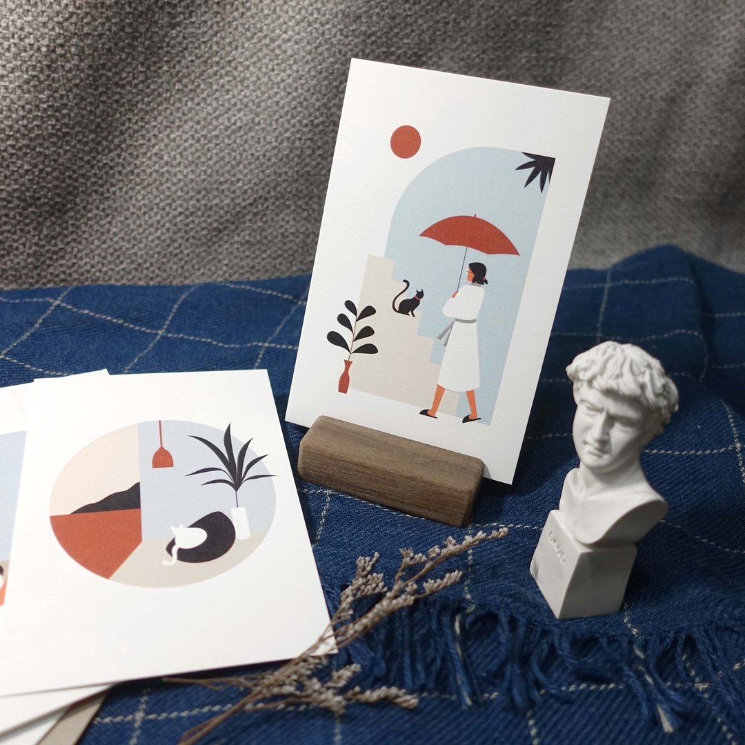 postcard umbrella lady - 卡片/明信片 - 纸 白色