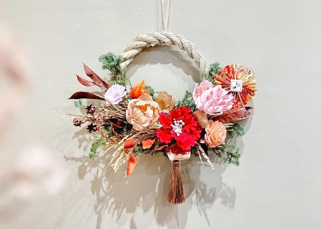 快速出货【新春注连绳_丰穗华韵】日式/新年/干燥花/永生花/壁面 - 干燥花/捧花 - 植物．花 橘色