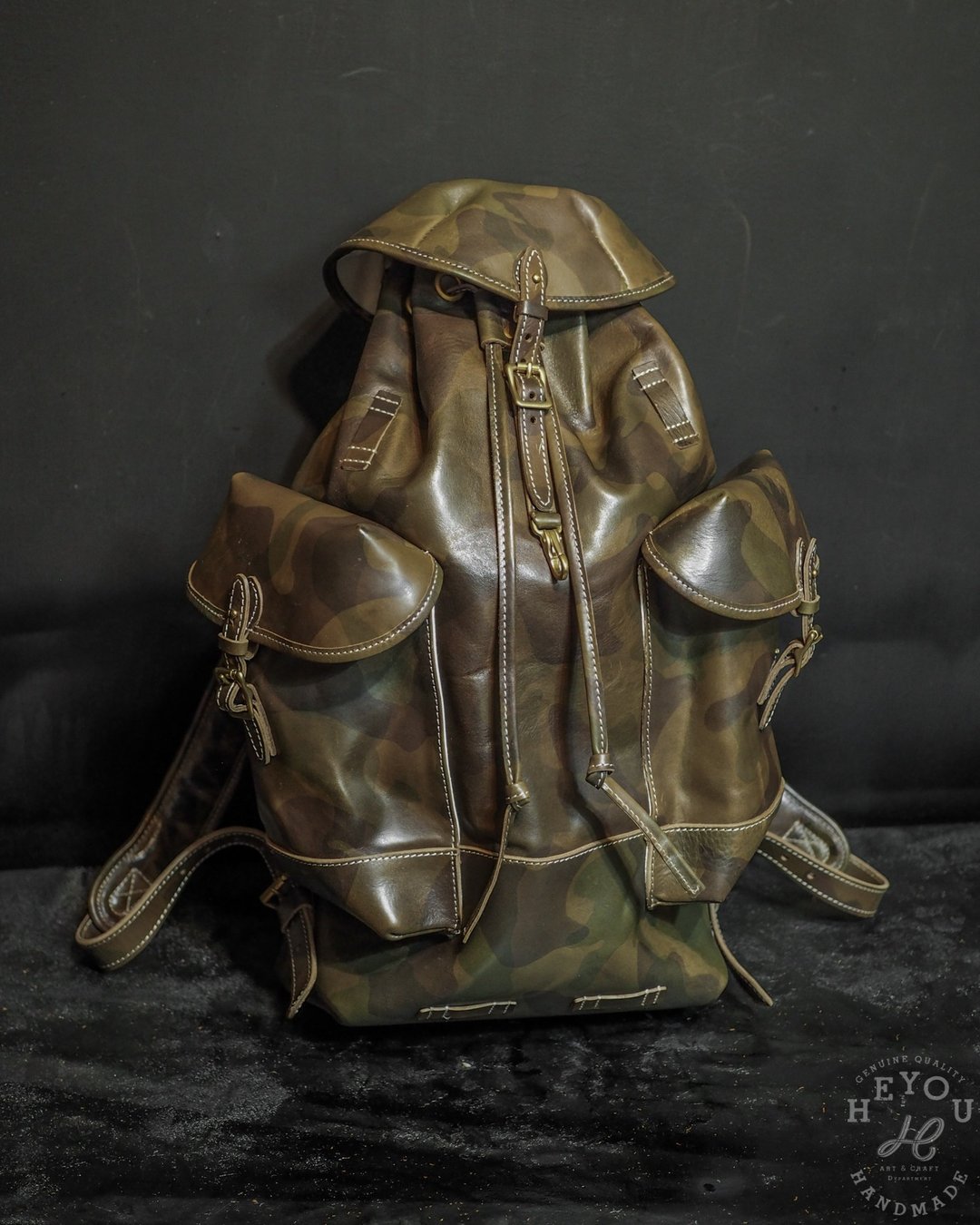 Army Style Camouflage Backpack 植鞣革迷彩后背包 - 后背包/双肩包 - 真皮 