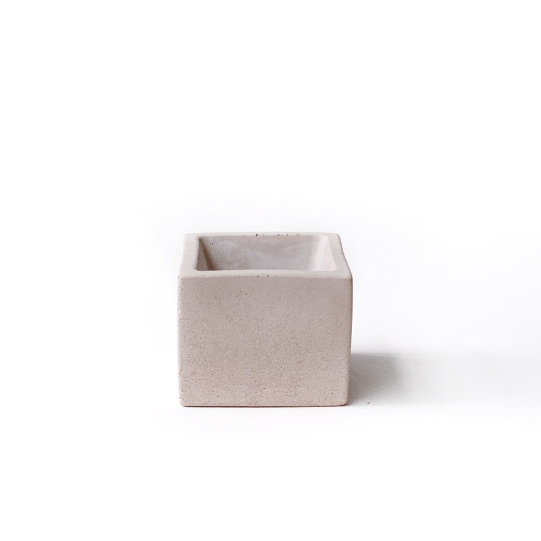 奶茶系列 | 小方形纯色水泥盆器 可搭同色系底盘 - 花瓶/陶器 - 水泥 卡其色
