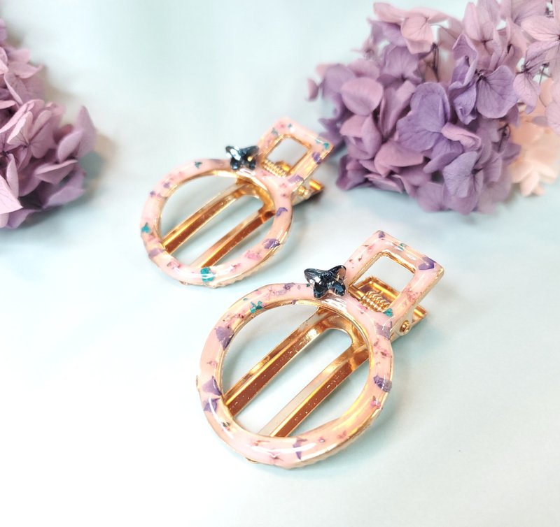 粉紫碎花树脂篓空发夹 - 发饰 - 树脂 粉红色