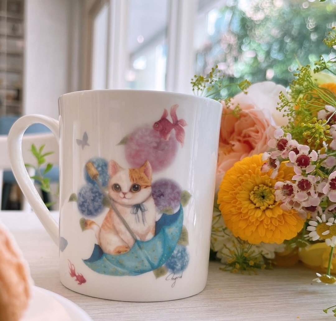 合作插画艺术家-英格蓝猫 下午茶骨瓷杯系列-繁花猫咪马克杯 - 咖啡杯/马克杯 - 瓷 