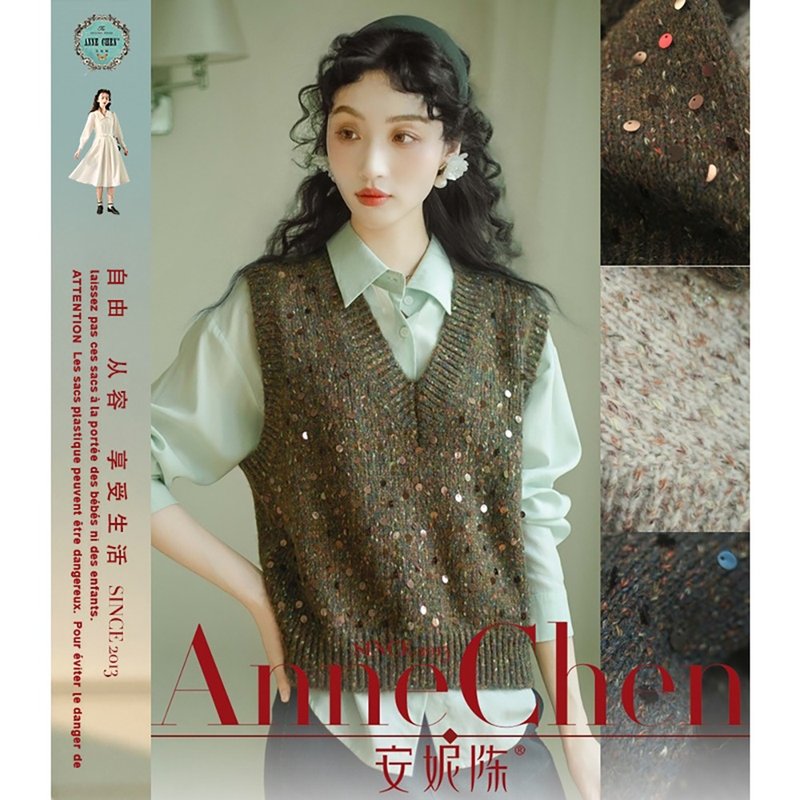 亮片花纱针织毛衫背心D1FSL86228 - 女装针织衫/毛衣 - 其他材质 多色