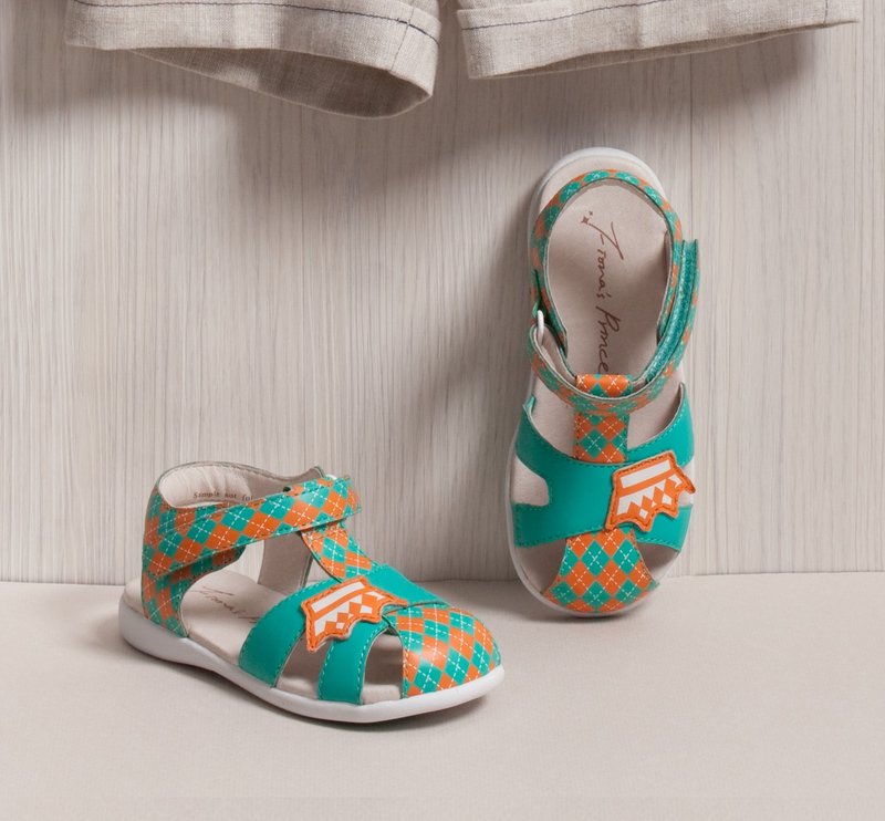 复古格子泡泡系列 - 活泼经典菱格 - 童装鞋 - 真皮 绿色