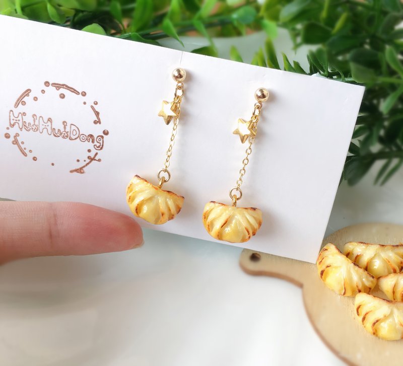 原创手作仿真迷你微缩港式茶点煎饺纯银耳环耳夹 - 耳环/耳夹 - 其他材质 