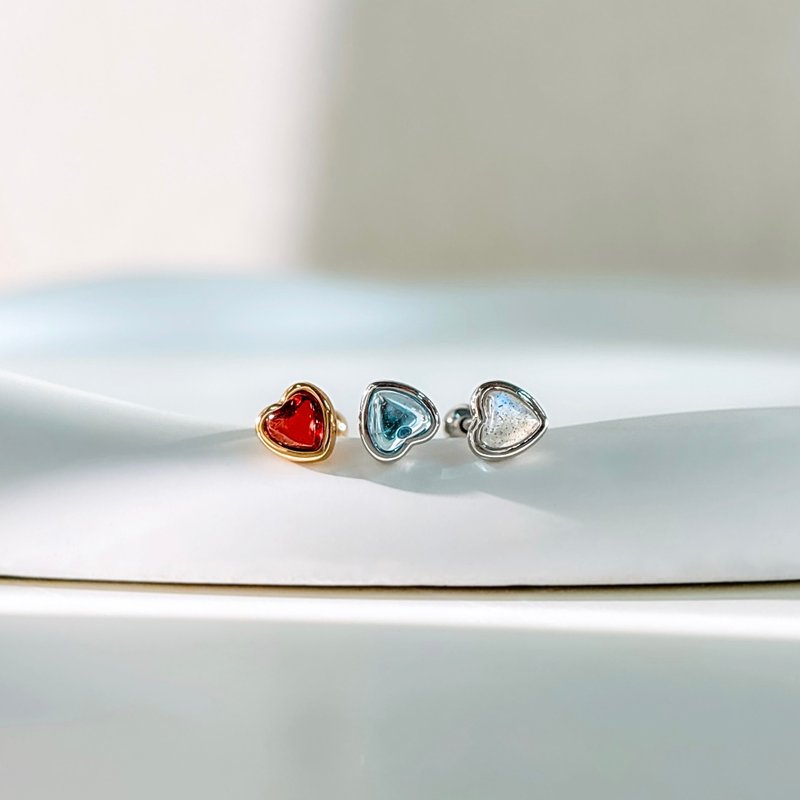 拉长石/红石榴/托帕石【浪漫爱心】s925纯银 转珠耳环 || 独家款 - 耳环/耳夹 - 纯银 卡其色