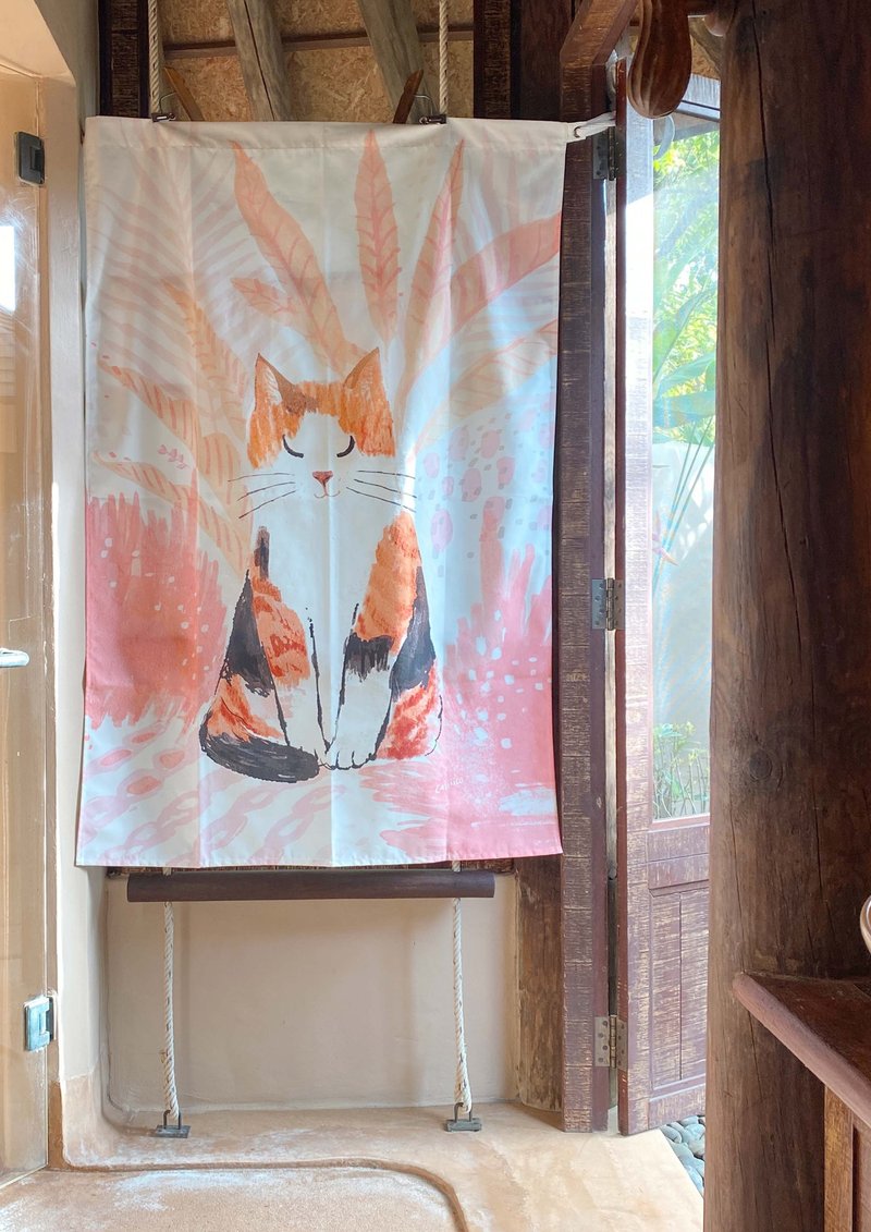 Decorative fabric with cat  Fabric wall decoration W100 cm. x H150cm. - 墙贴/壁贴 - 聚酯纤维 橘色