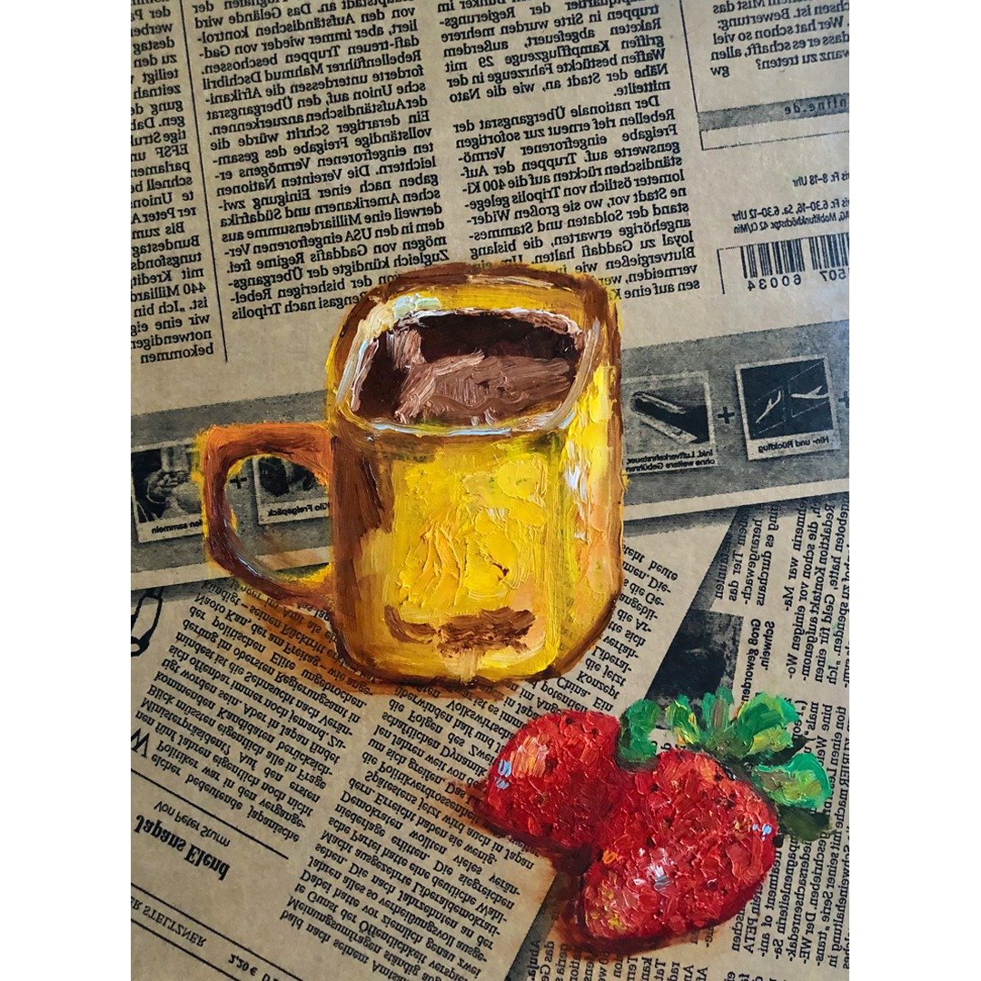 一杯咖啡画，原创时尚墙艺术草莓静物食品艺术 - 海报/装饰画/版画 - 其他材质 