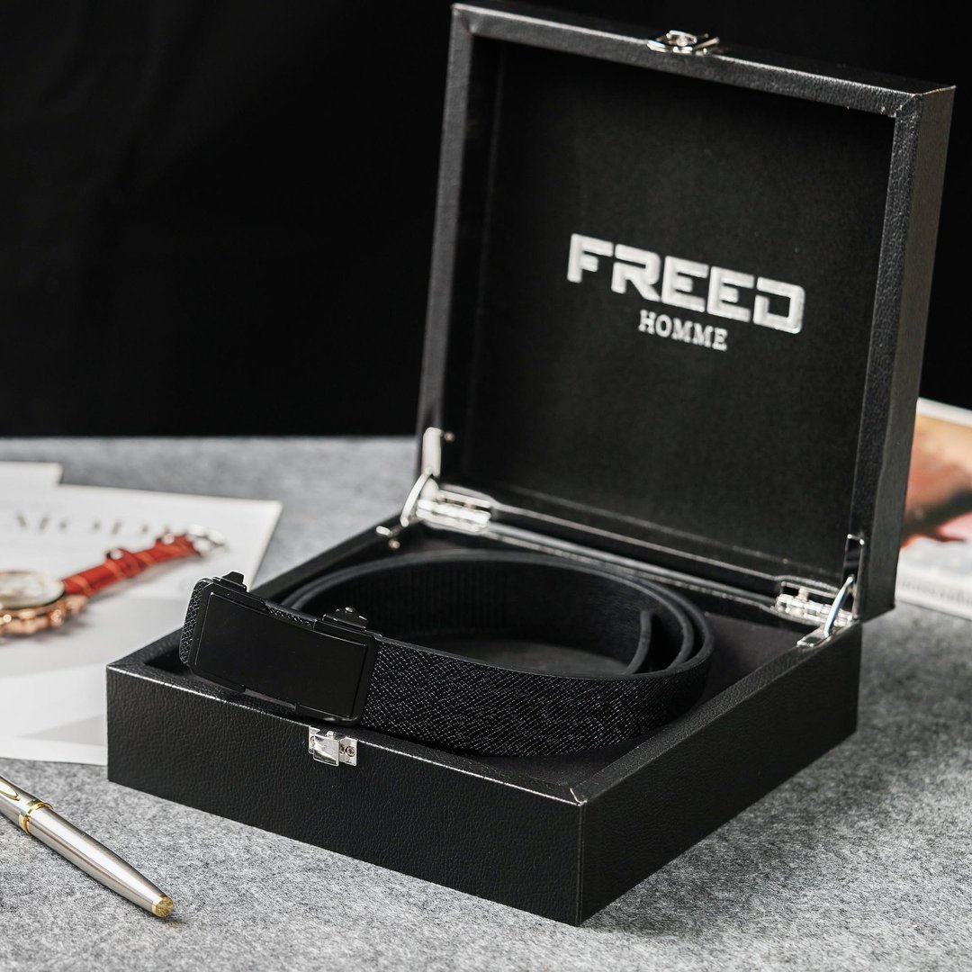 【FREED】经典男款黑色真皮皮带 商务送礼 - 皮带/腰带 - 真皮 黑色