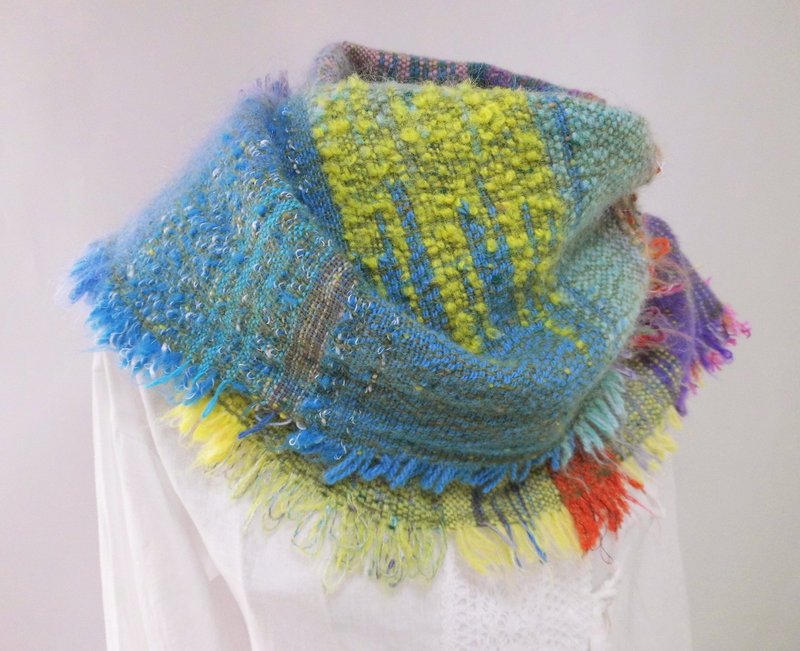 Mental sketch_3 ・ Read Yamanashi ・ Handwoven ・ Wool long stole - 围巾/披肩 - 羊毛 蓝色
