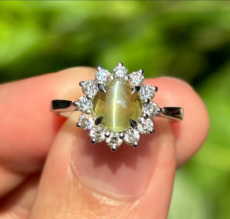天然金绿玉猫眼宝石戒指，银戒指，金戒指，女戒 - 戒指 - 宝石 金色
