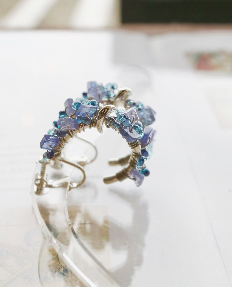 永结绳结耳环 - 耳环/耳夹 - 半宝石 蓝色