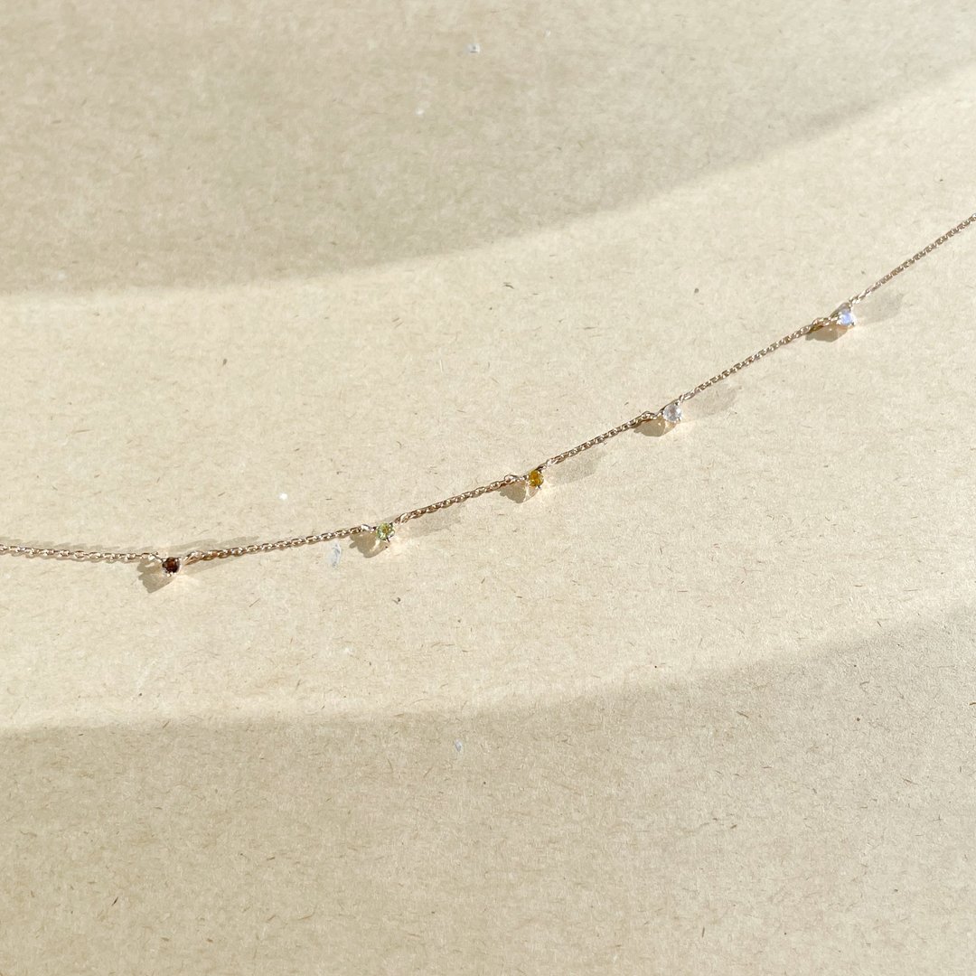 Tiny五颗小三爪绿色系宝石choker - 项链 - 宝石 