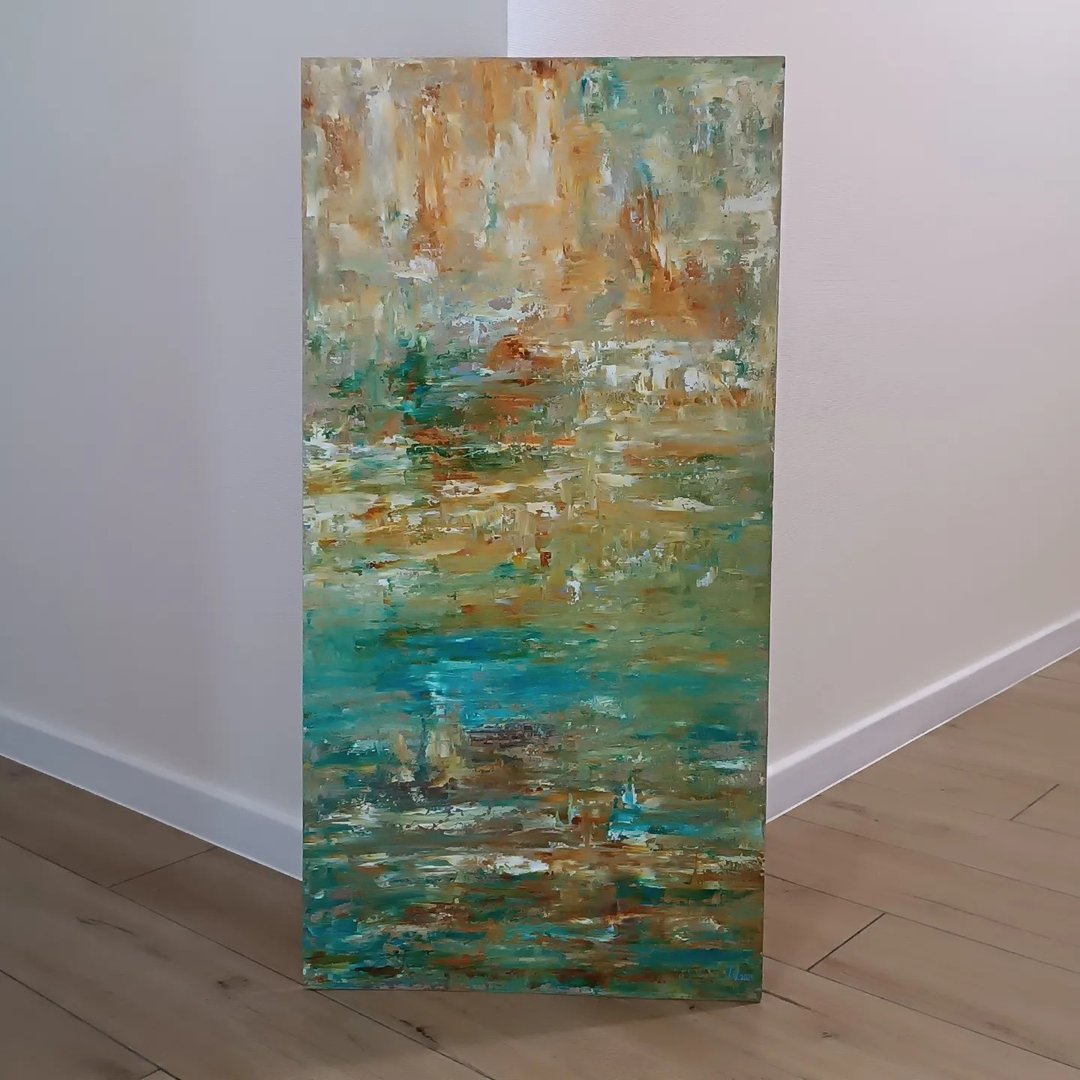 摘要 - 白俄罗斯 Polesie，100x50 厘米，奥加利特油画，2024 年，维多利亚·瓦鲁克 (Victoria Valuk) - 墙贴/壁贴 - 其他材质 绿色