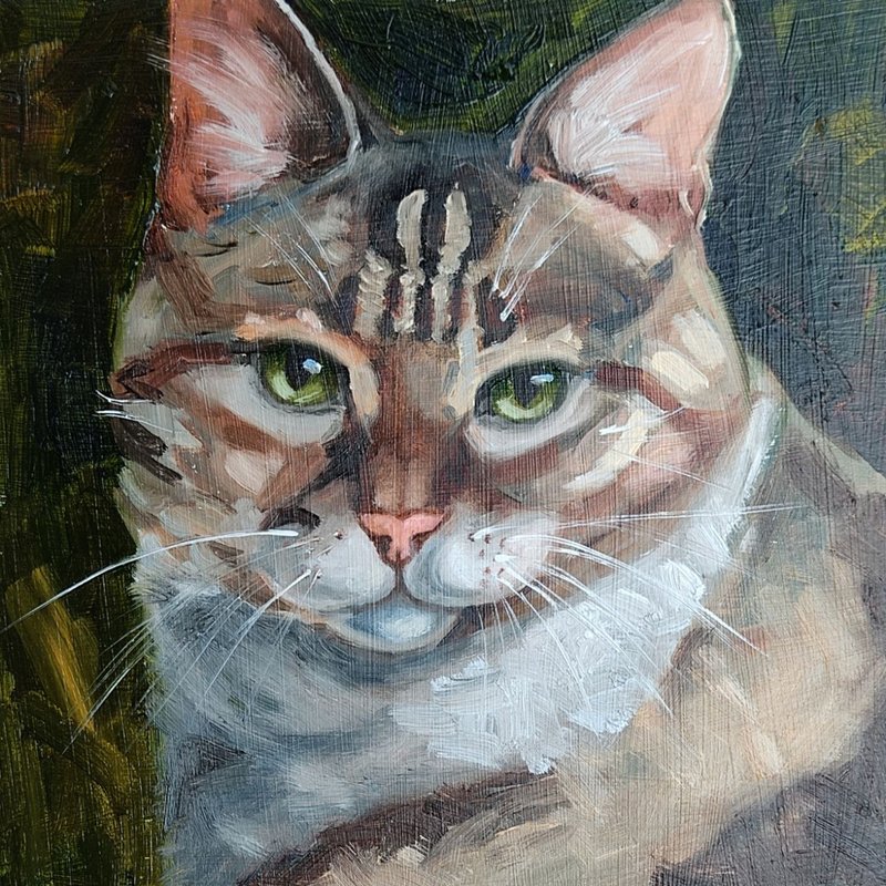 猫画虎斑猫艺术品原创油画宠物肖像 - 海报/装饰画/版画 - 其他材质 灰色