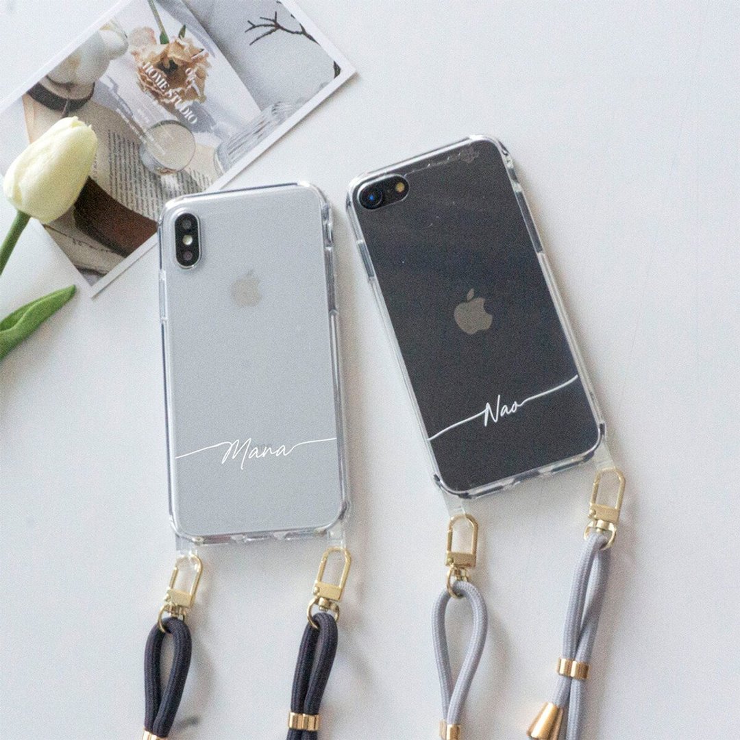 iPhone 限定智慧型手机保护壳，带有 HM 表带 [带名称的混合透明保护壳] 智慧型手机肩背透明，带文字 OS11U - 手机壳/手机套 - 塑料 透明
